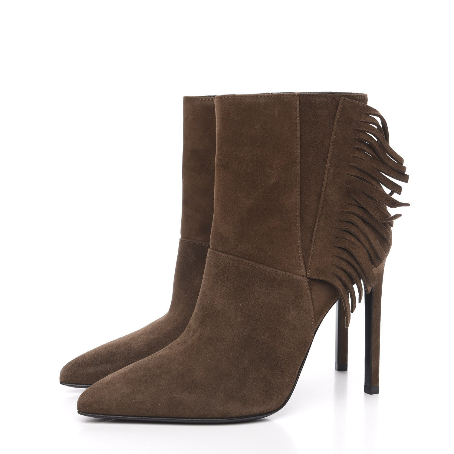 Saint Laurent Suede Paris Fringe Ankle Boots 35.5 Brown 3 of 8