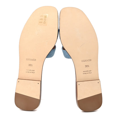 Hermes Denim Canvas Oran Sandals 38.5 Bleu Clair 5 of 9