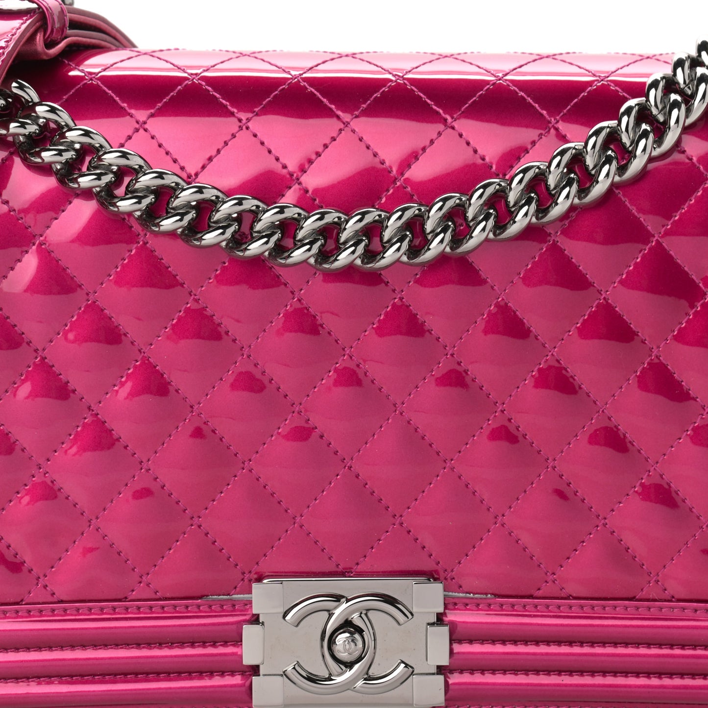 Metallic Patent Quilted New Medium Boy Flap Fuchsia