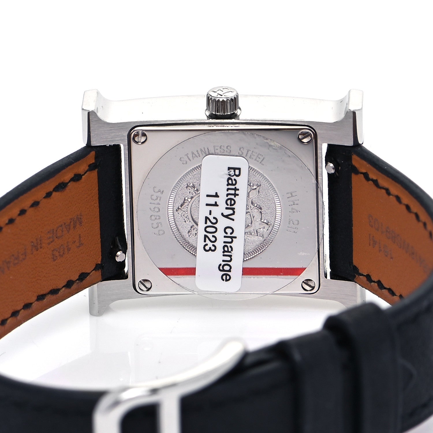 Hermes Stainless Steel Barenia Diamond 21mm Heure H Hour Quartz Watch Noir 4 of 5
