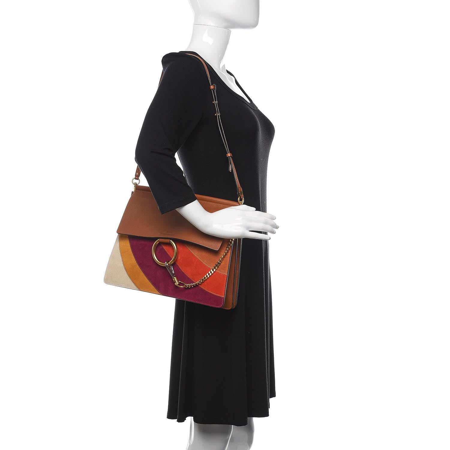 Chloe Calfskin Suede Rainbow Patchwork Medium Faye Shoulder Bag Caramel 2 of 9