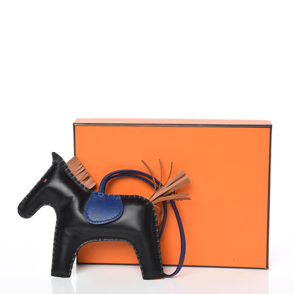 Hermes Milo Lambskin Grigri Rodeo Horse Bag Charm GM Black Bleu Saphir Gold 5 of 5
