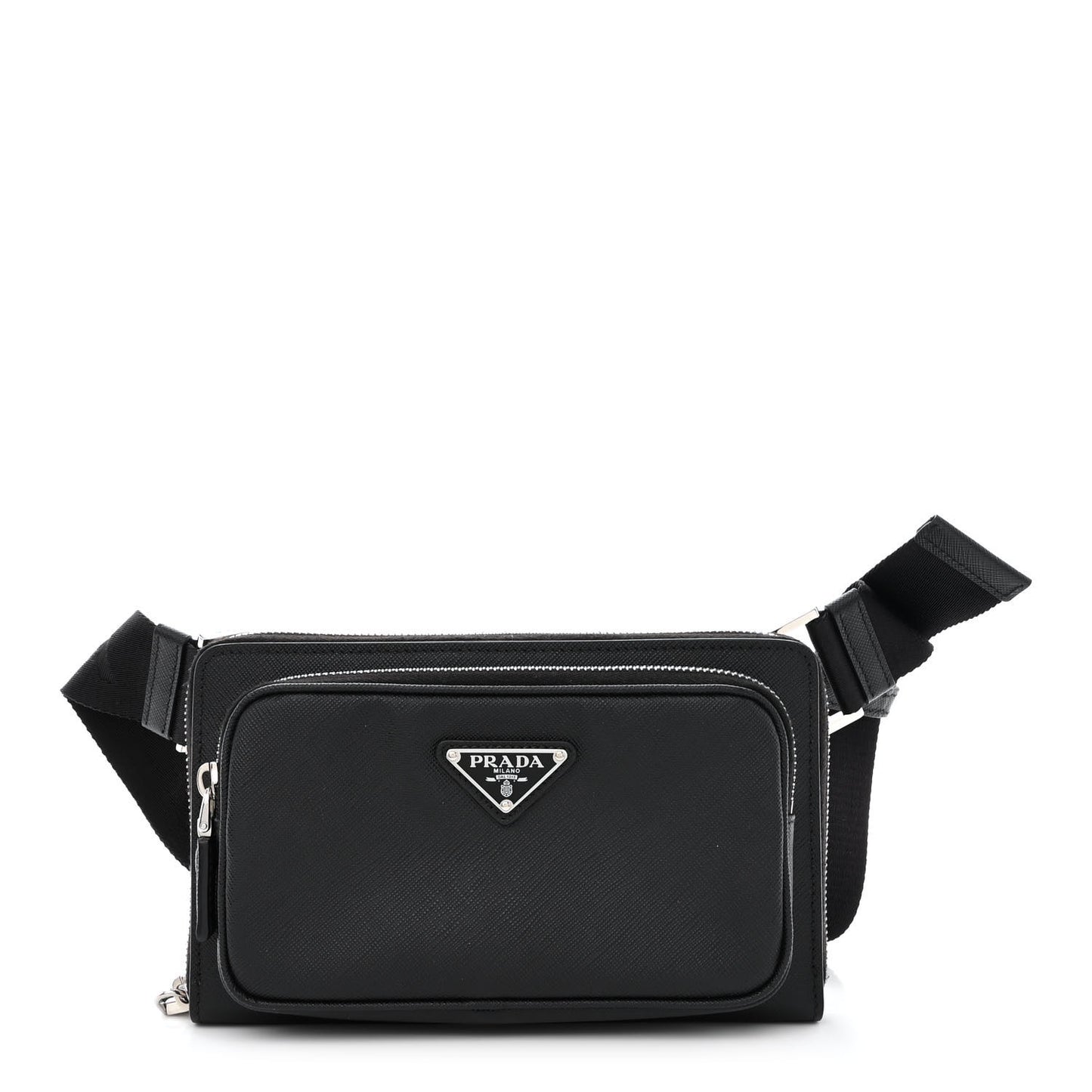 Saffiano Travel Double Zip Crossbody Belt Bag Black
