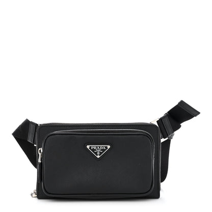 Prada Saffiano Travel Double Zip Crossbody Belt Bag Black 1 of 13