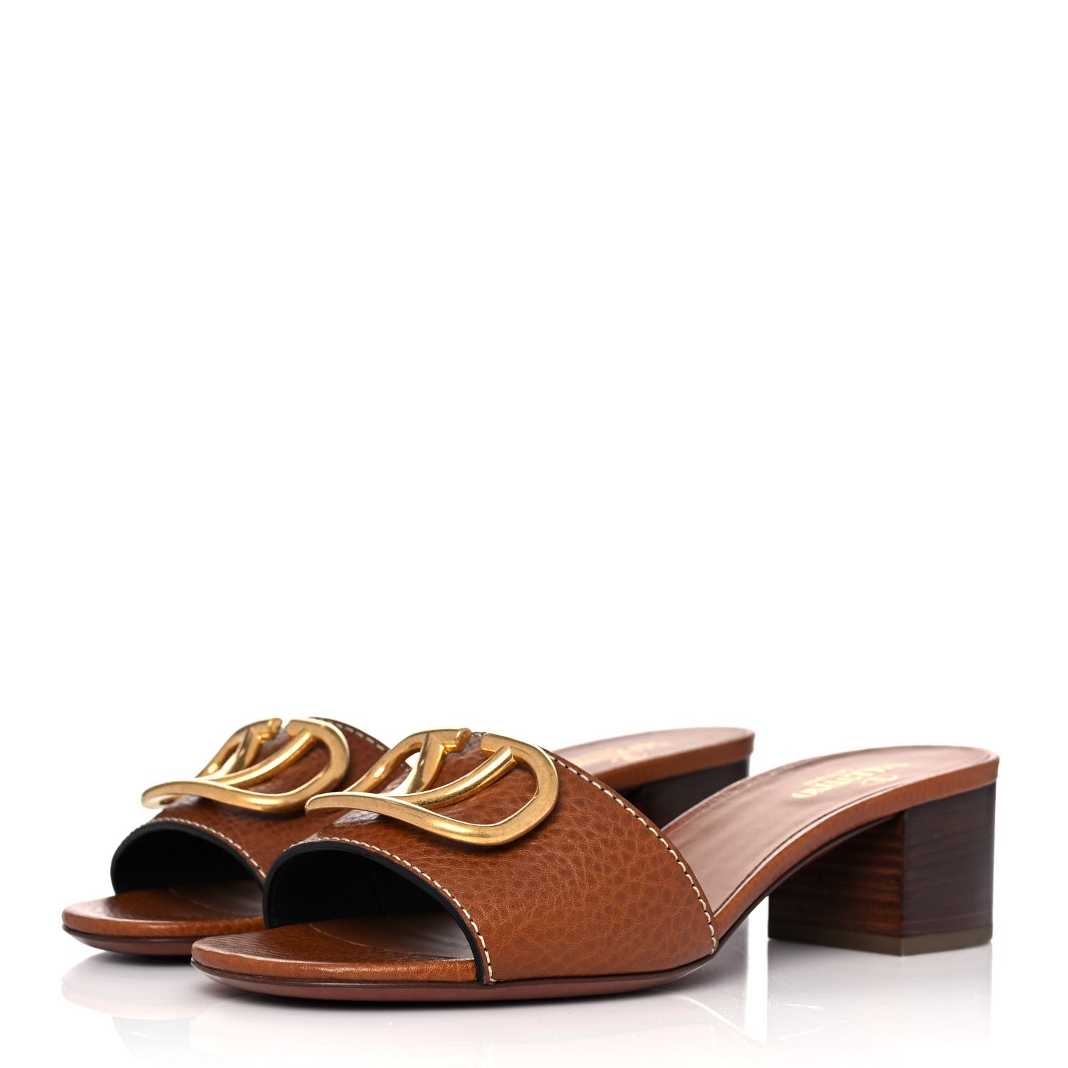 Valentino Garavani Grainy Cowhide VLogo 45mm Slide Sandals 38 Cuoio 3 of 10