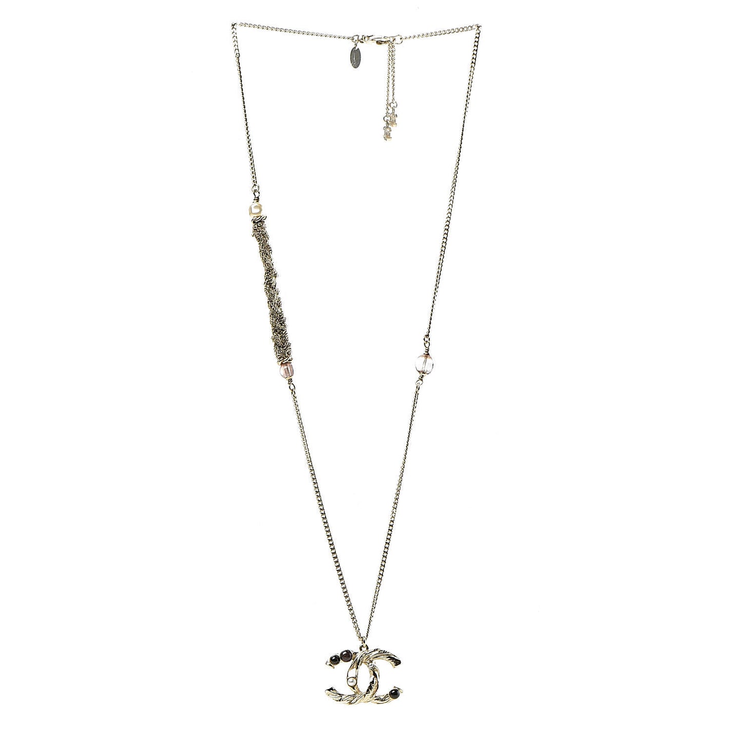 Pearl Crystal CC Bead Necklace Gold