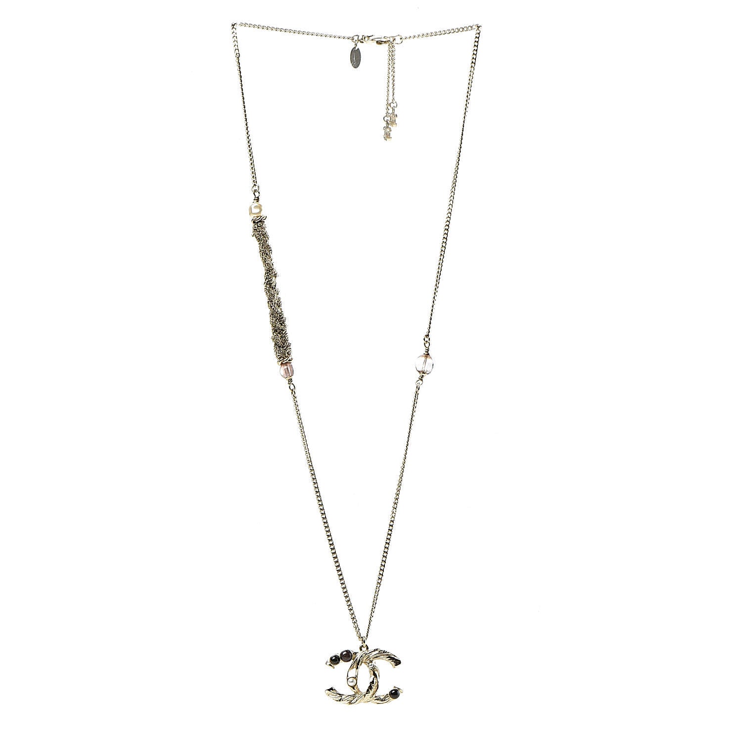 Chanel Pearl Crystal CC Bead Necklace Gold 3 of 6