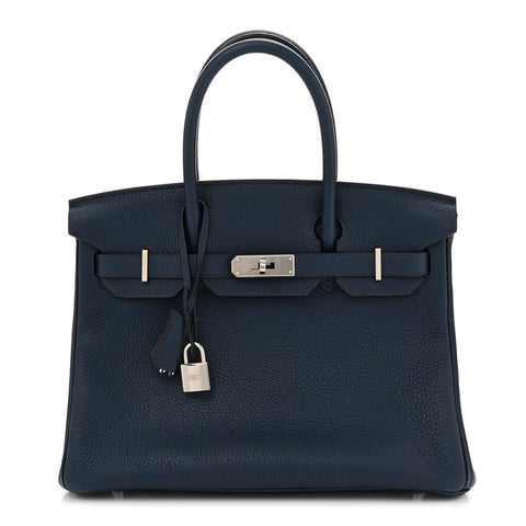 Taurillon Clemence Verso Birkin 30 Bleu De Prusse Bleu Izmir