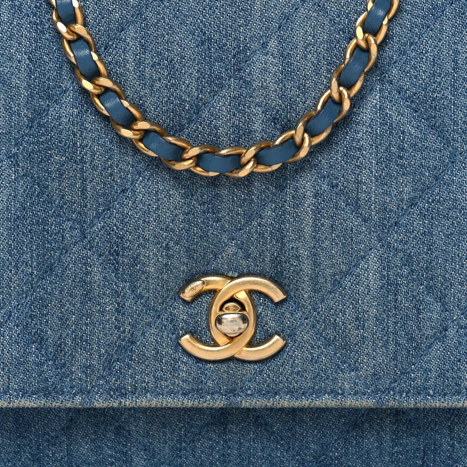 Chanel Denim Quilted CC Pearl Crush Wallet on Chain WOC Blue 9 of 14