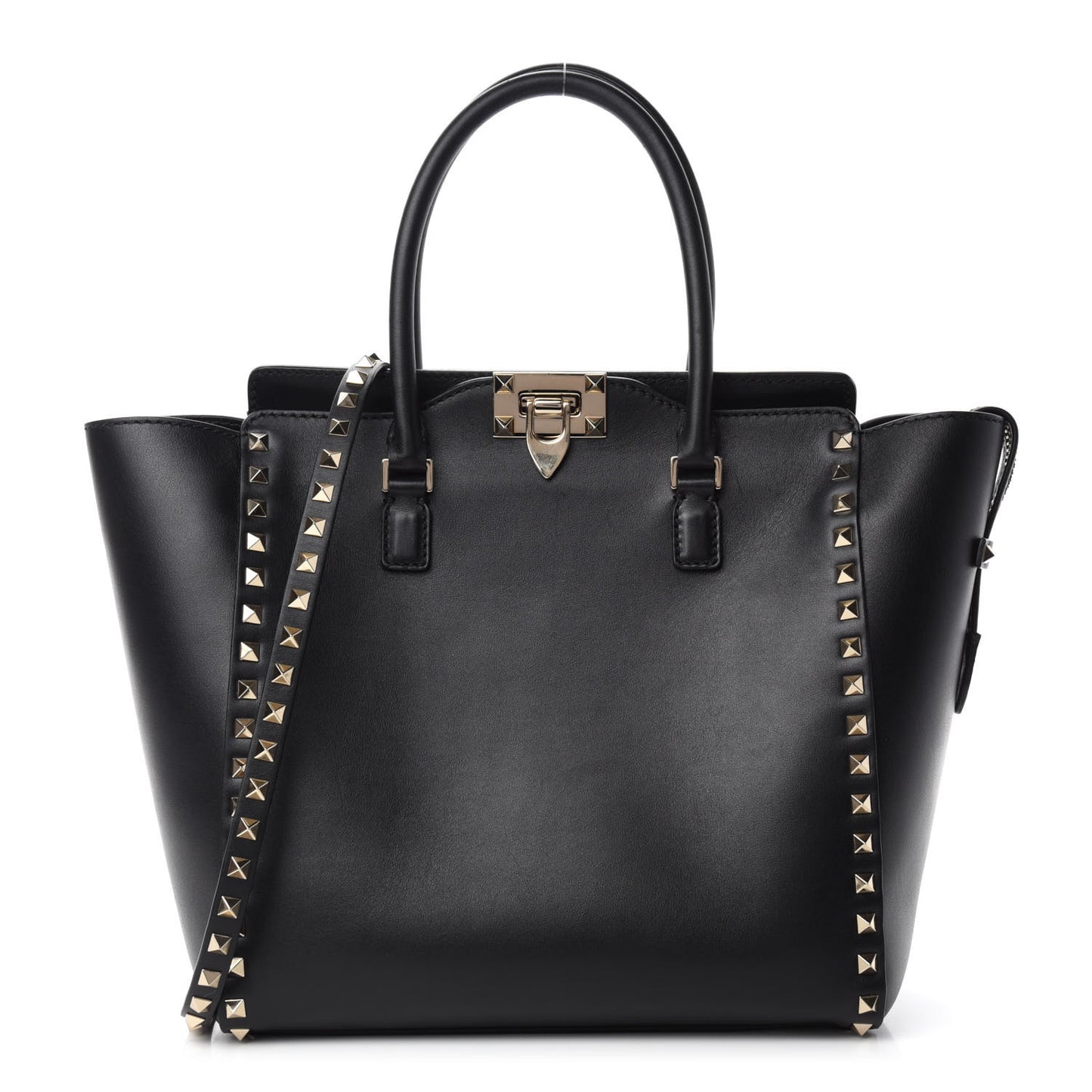 Vitello Rockstud Double Handle Tote Black