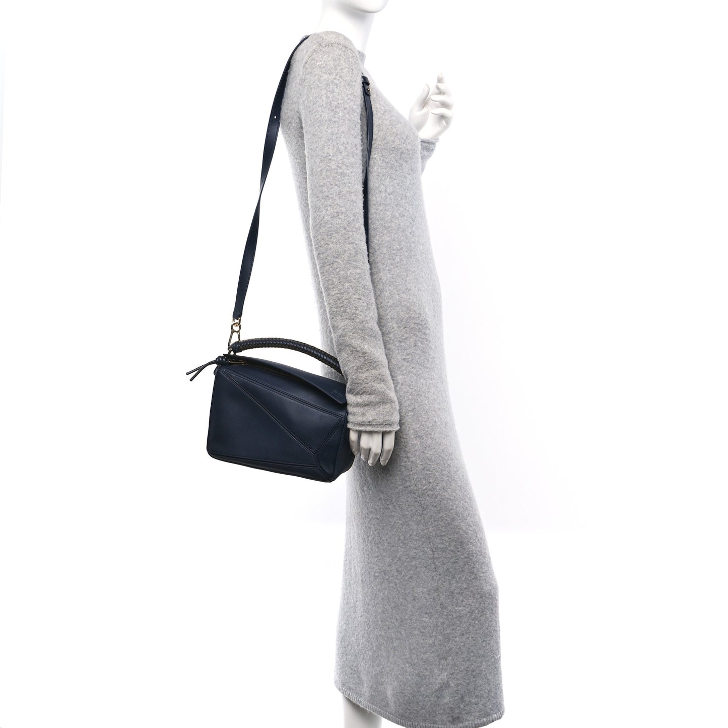 Calfskin Small Woven Puzzle Bag Dark Ink Dark Khaki