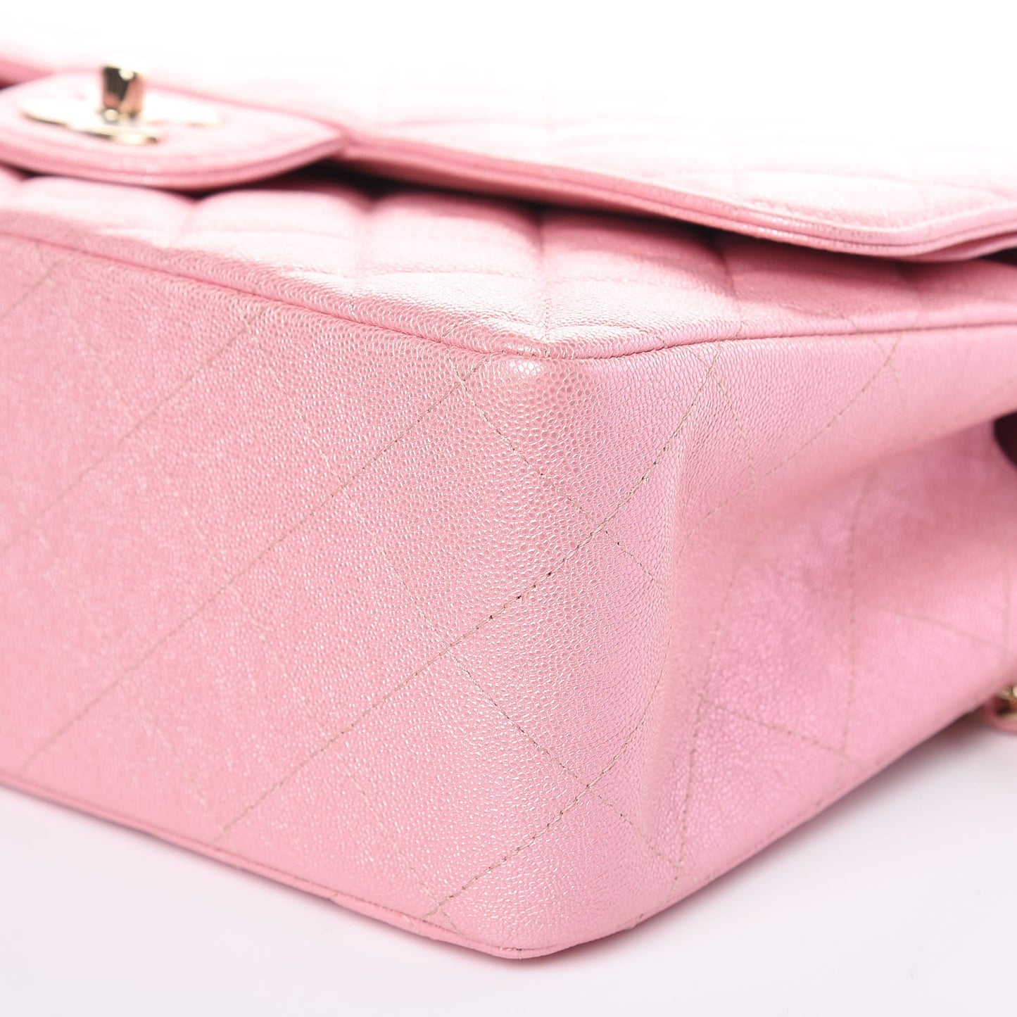 Iridescent Caviar Quilted Jumbo Double Flap Rose Pink