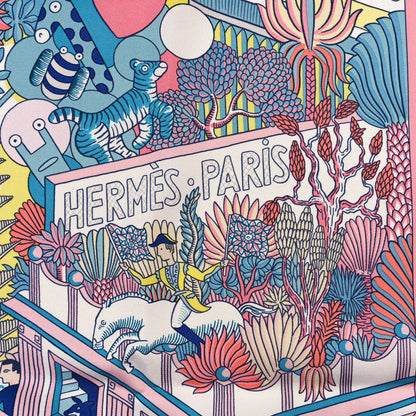 Hermes Silk Animapolis Scarf 140 Bubble Gum Bleu Jaune 2 of 3