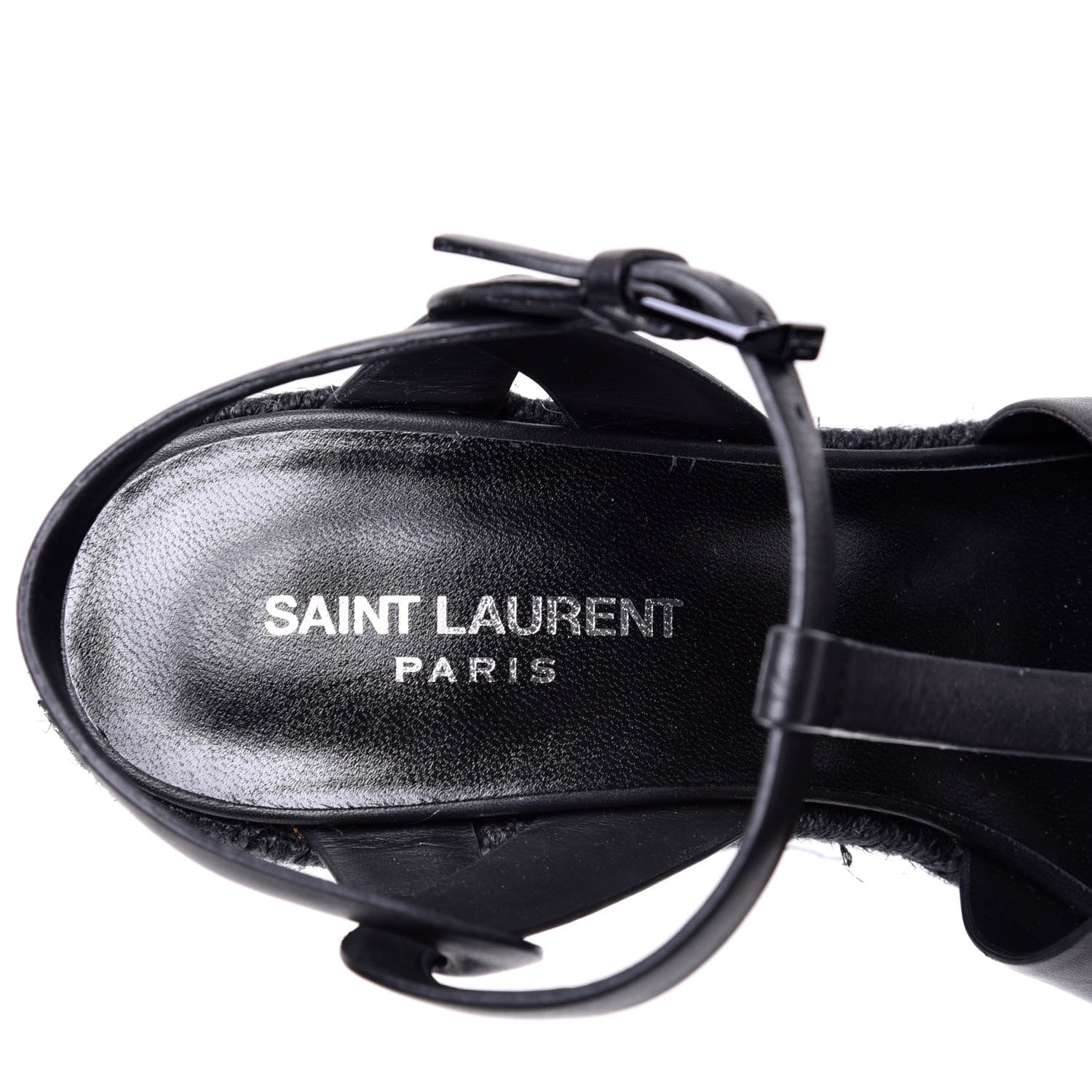 Saint Laurent Calfskin Tribute 95 Platform Espadrille Wedge Sandals 38.5 Black 6 of 9