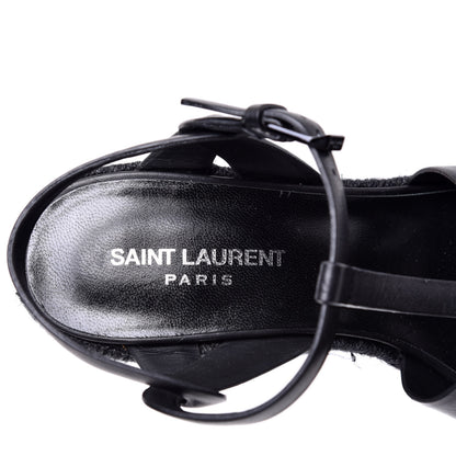 Saint Laurent Calfskin Tribute 95 Platform Espadrille Wedge Sandals 38.5 Black 6 of 9