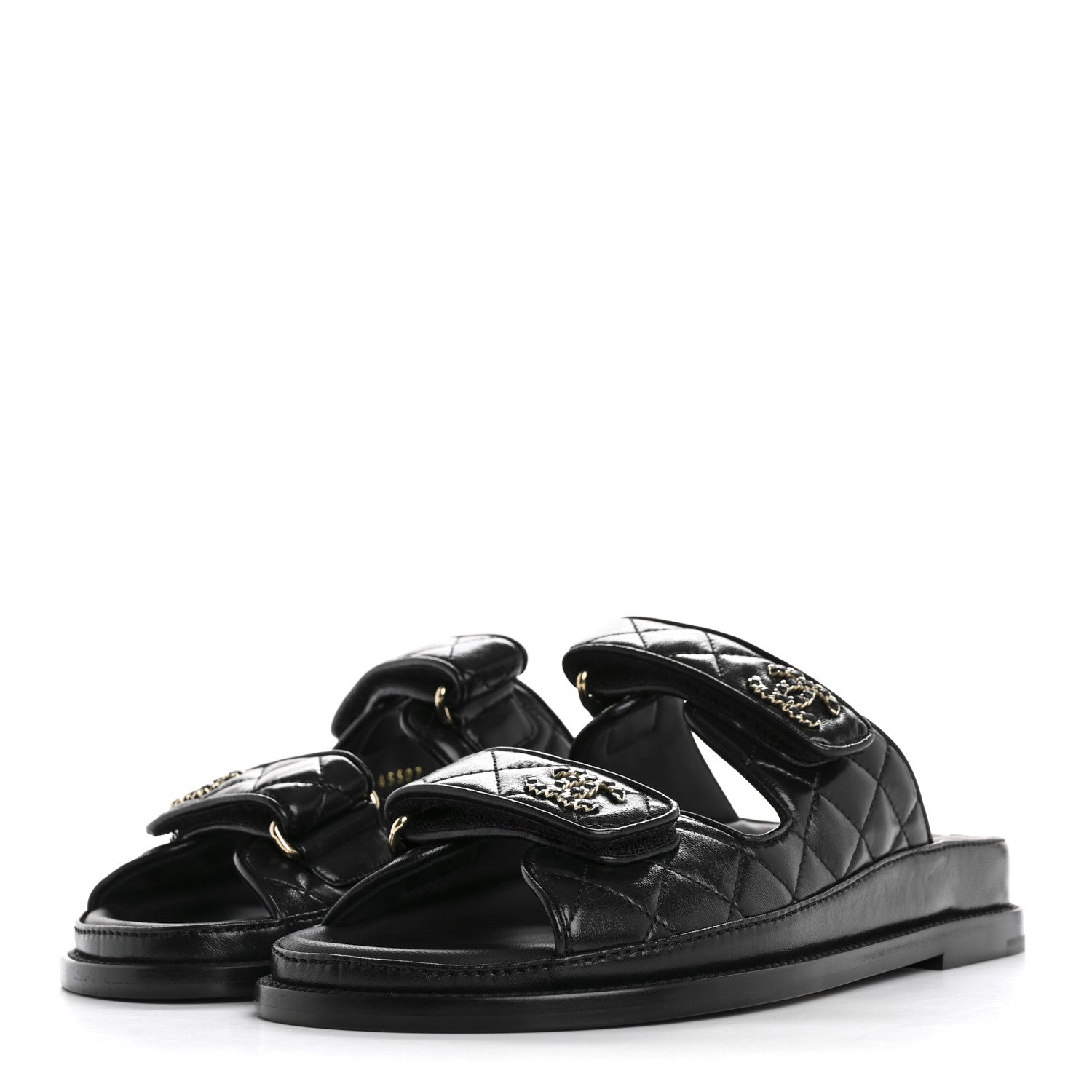 Chanel Lambskin Quilted Velcro Dad Chain CC Slide Sandals 36 Black 4 of 10