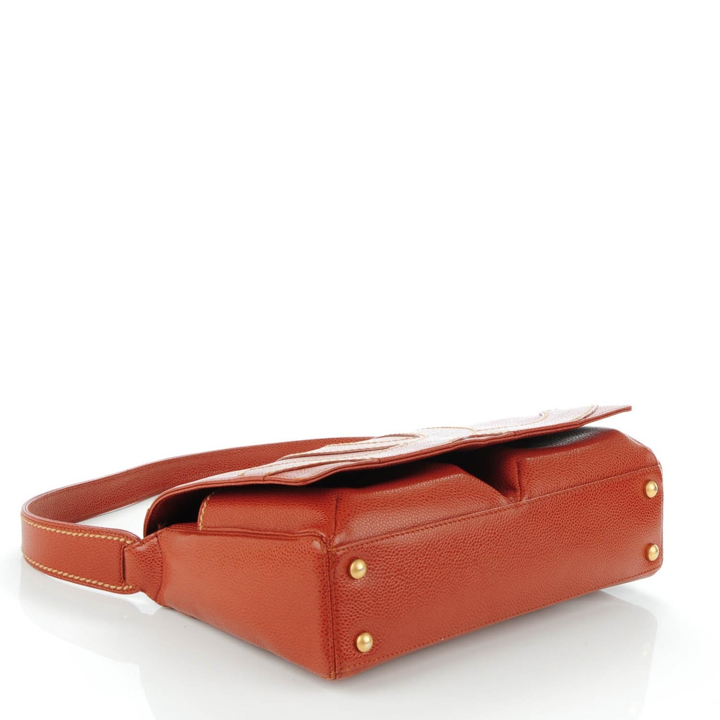 Caviar CC Stitched Small Flap Shoulder Bag Brown