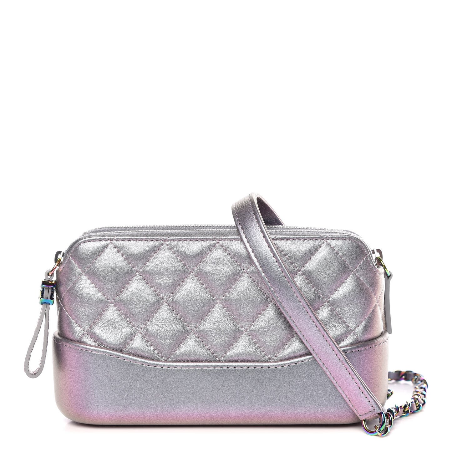 Iridescent Lambskin Calfskin Quilted Small Gabrielle Clutch With Chain Light Purple