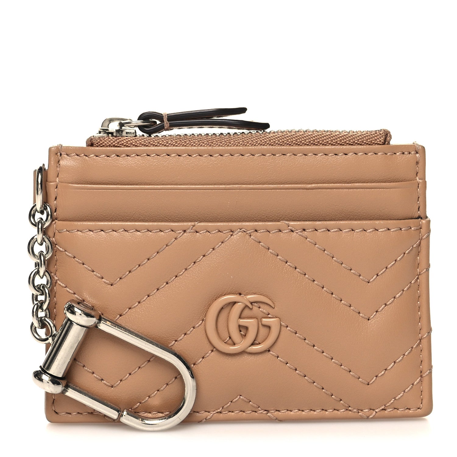 Gucci Calfskin Matelasse Monochrome GG Marmont Key Case Card Holder Camelia 1 of 7