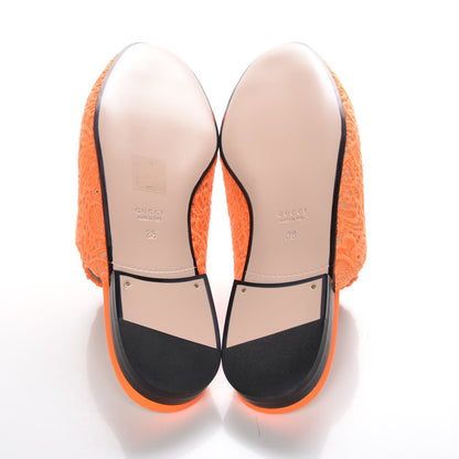 Gucci Lace Malaga Kid Womens Princetown Slippers 38 Orange Fluo Skin Rose 5 of 9