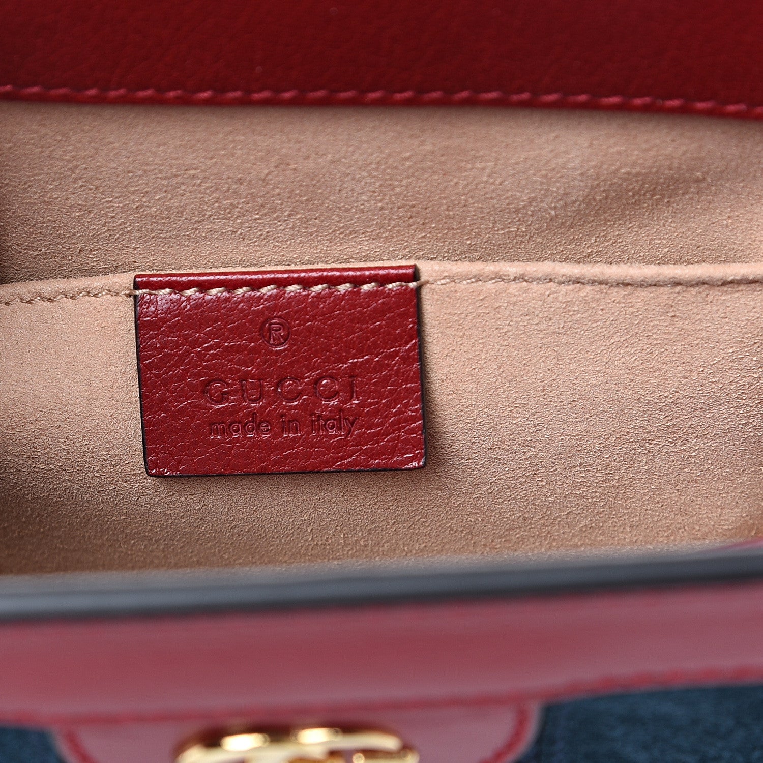 Gucci Suede Calfskin Web Small Ophidia Chain Shoulder Bag New Blue Romantic Cherry 5 of 11
