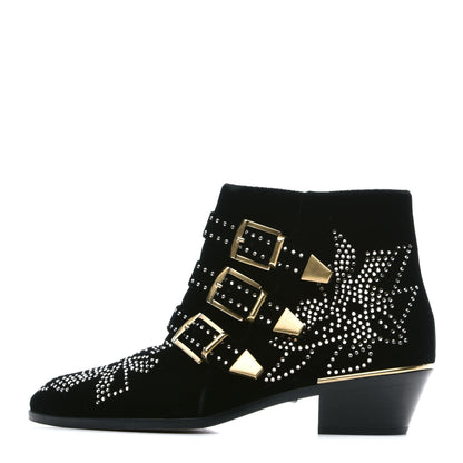 Chloe Velvet Studded Susanna Ankle Boots 39 Black 1 of 8