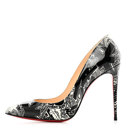 Christian Louboutin Patent Nicograf Pigalle Follies 100 Pumps 38 Black White 1 of 8