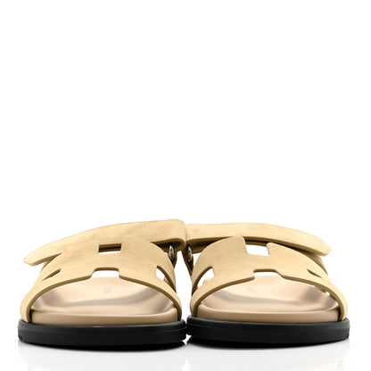 Hermes Suede Goatskin Womens Chypre Sandals 37 Beige Lin 2 of 9