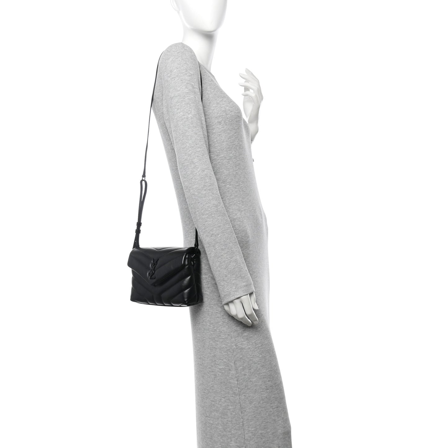 Calfskin Y Quilted Monogram Monochrome Toy Loulou Crossbody Bag Black