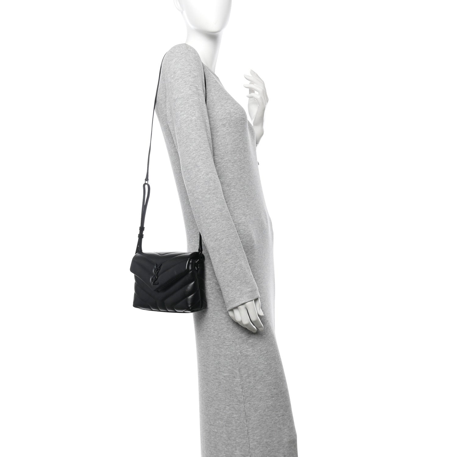 Saint Laurent Calfskin Y Quilted Monogram Monochrome Toy Loulou Crossbody Bag Black 2 of 11
