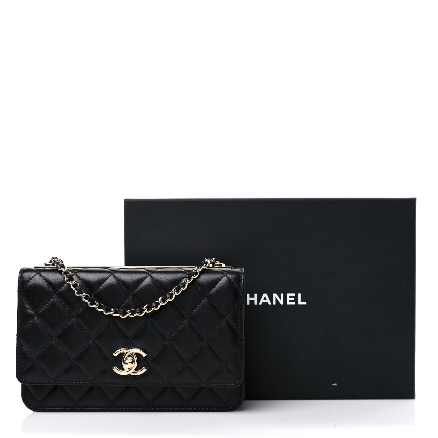 Lambskin Quilted Trendy CC Wallet On Chain WOC Black