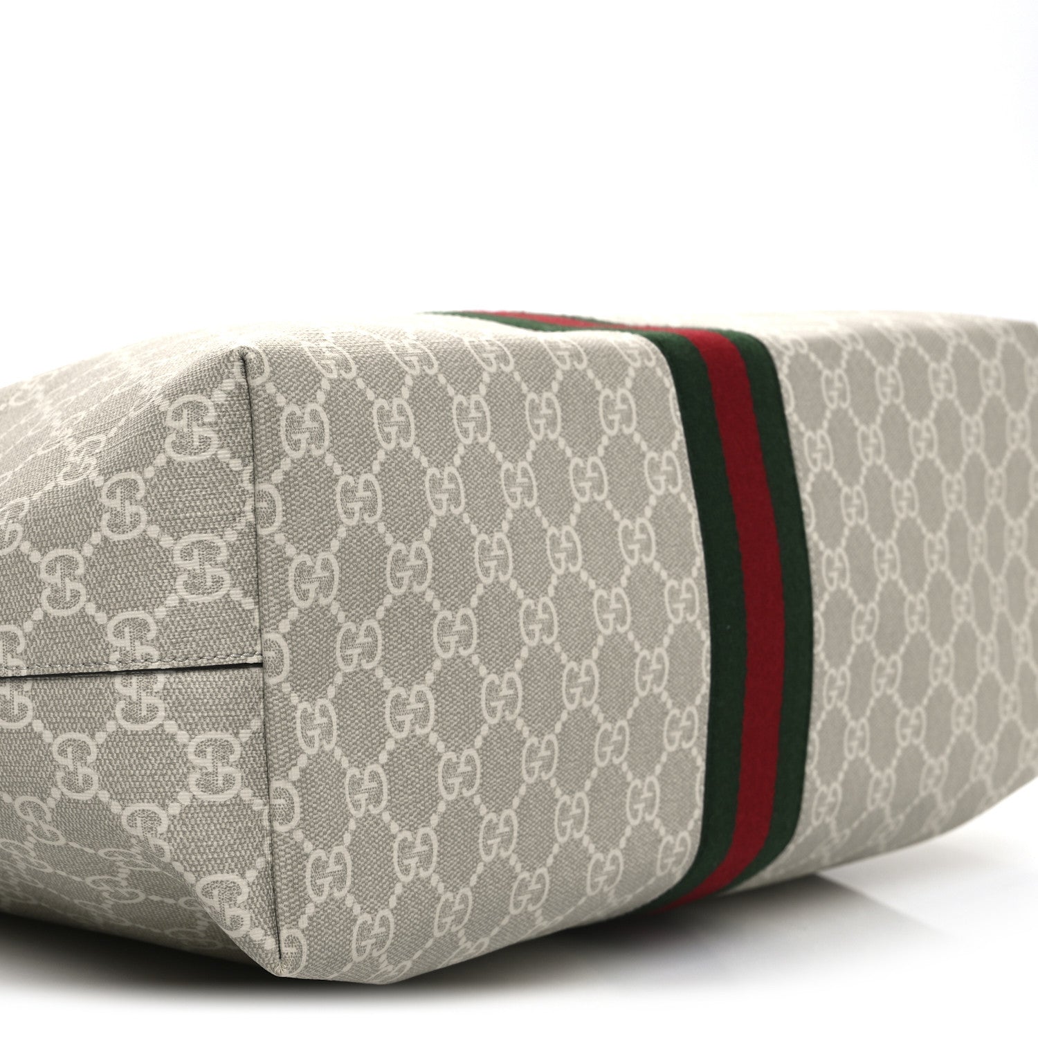 Gucci GG Supreme Monogram Textured Dollar Calfskin Web Large Ophidia Shopping Tote Beige Mystic White Oatmeal 9 of 12