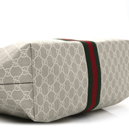 Gucci GG Supreme Monogram Textured Dollar Calfskin Web Large Ophidia Shopping Tote Beige Mystic White Oatmeal 9 of 12