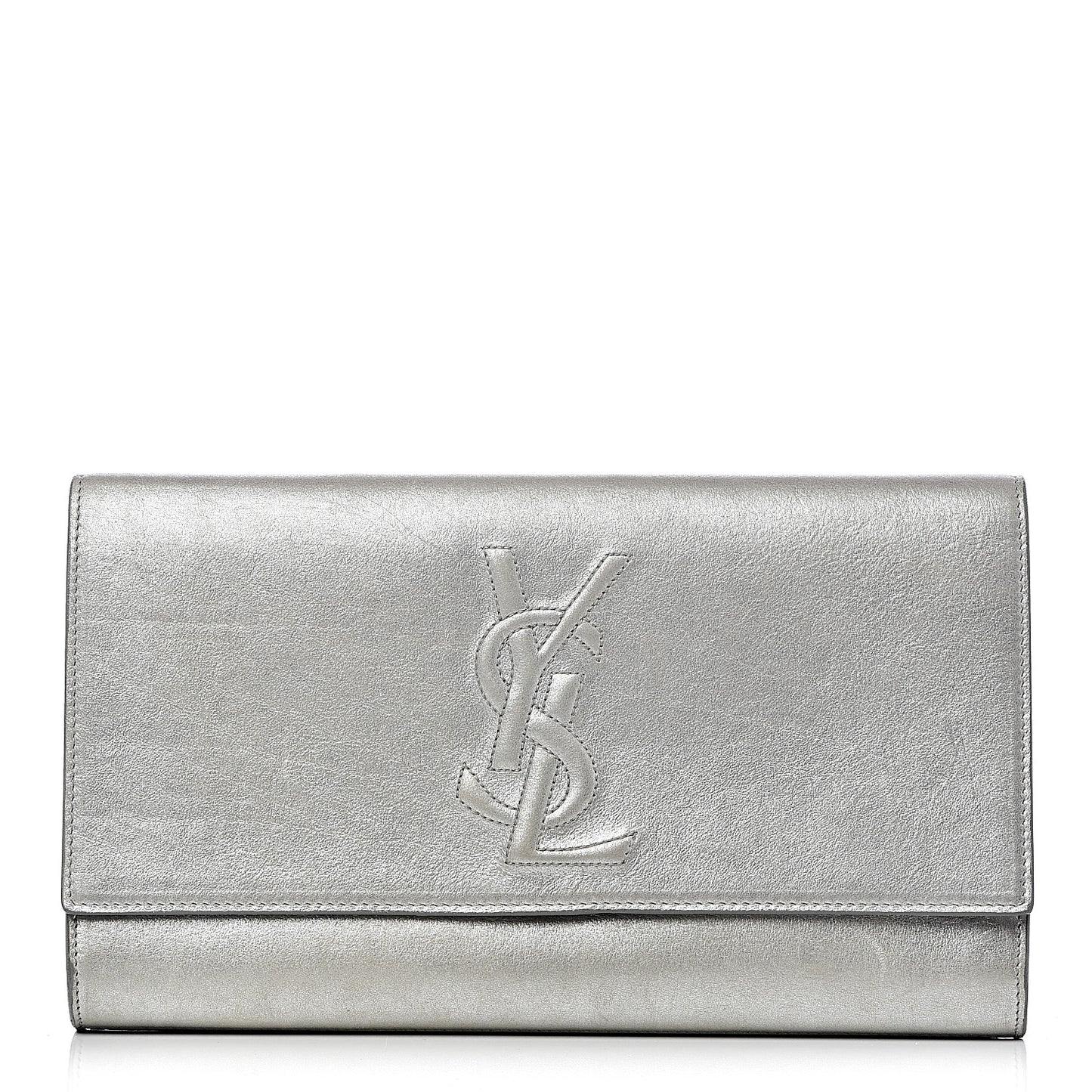 Metallic Calfskin Monogram Large Belle De Jour Clutch Silver