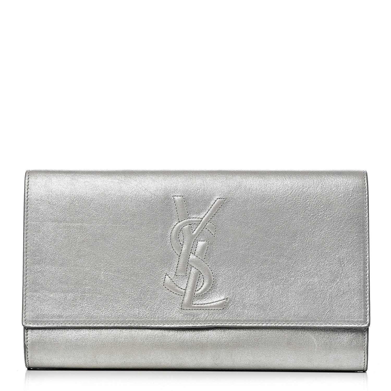Saint Laurent Metallic Calfskin Monogram Large Belle De Jour Clutch Silver 1 of 9