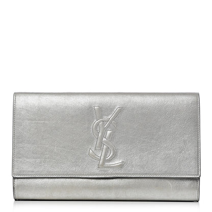 Saint Laurent Metallic Calfskin Monogram Large Belle De Jour Clutch Silver 1 of 9