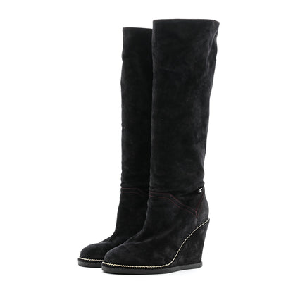 Chanel Suede Calfskin Chain Around High Boots 41 Black 3 of 13