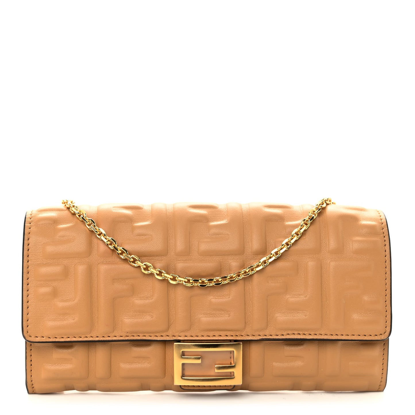 Nappa Matisse FF Embossed Continental Wallet On Chain Miele Scuro