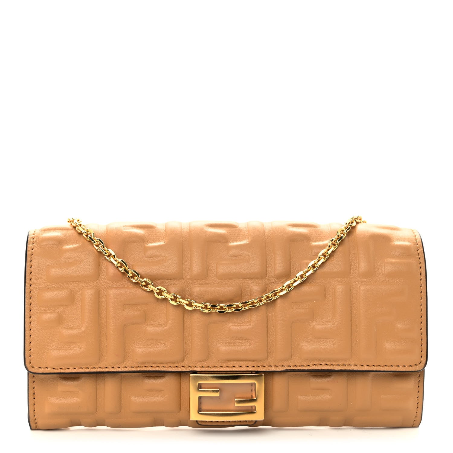 Fendi Nappa Matisse FF Embossed Continental Wallet On Chain Miele Scuro 1 of 11