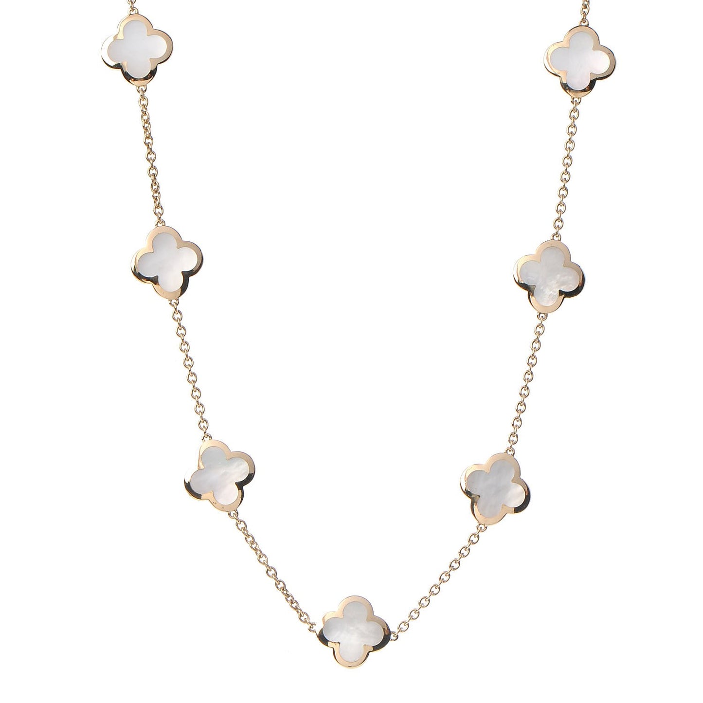 18K Yellow Gold Mother of Pearl 9 Motifs Pure Alhambra Pendant Necklace