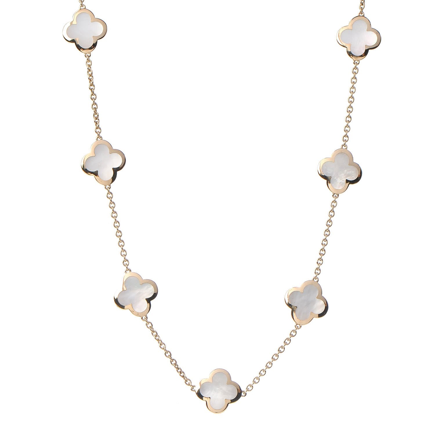 Van Cleef & Arpels 18K Yellow Gold Mother of Pearl 9 Motifs Pure Alhambra Pendant Necklace 1 of 7