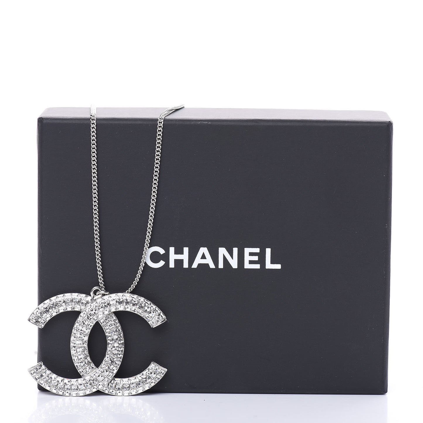 Baguette Crystal Large CC Necklace Silver