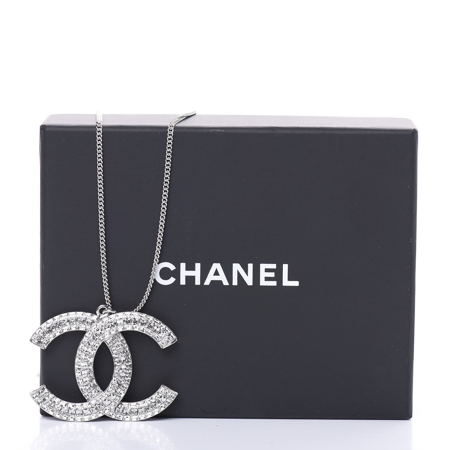 Chanel Baguette Crystal Large CC Necklace Silver 6 of 6