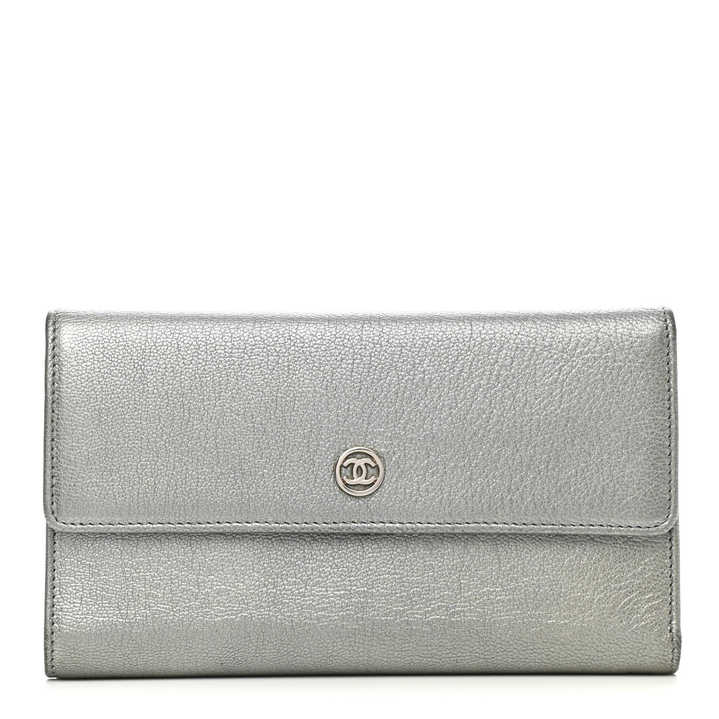 Metallic Goatskin Large Flap Wallet Silver