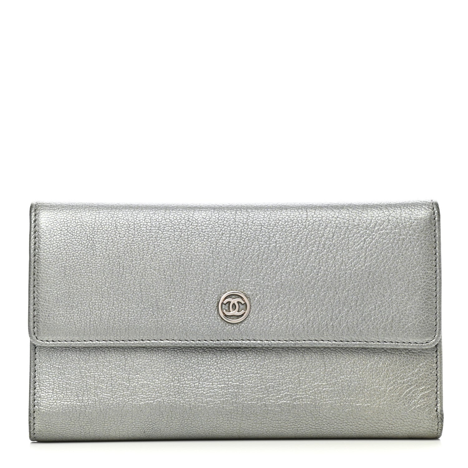 Chanel Metallic Goatskin Large Flap Wallet Silver 1 of 10