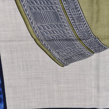 Hermes Cashmere Silk Selle d'Officier En Grande Tenue Shawl 140 Gris Chine Bleu Khaki 4 of 5