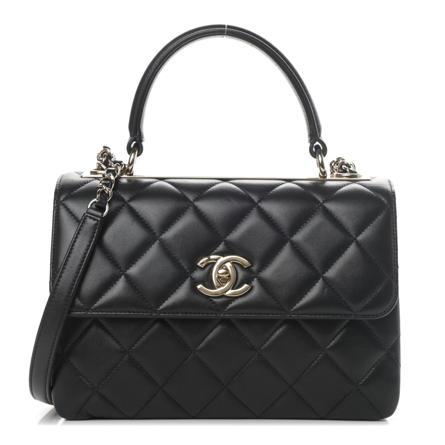 Lambskin Quilted Small Trendy CC Dual Handle Flap Bag Black