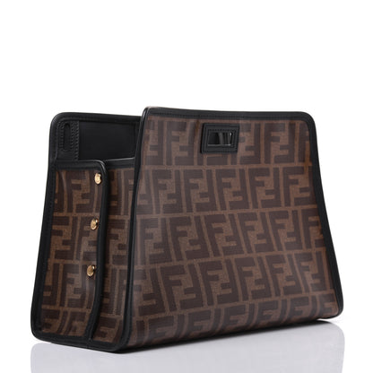 Fendi Glazed Fabric Vitello Century FF 1974 Stamp Patch Mini Peekaboo Defender Cover Mogano Panna Black 3 of 15