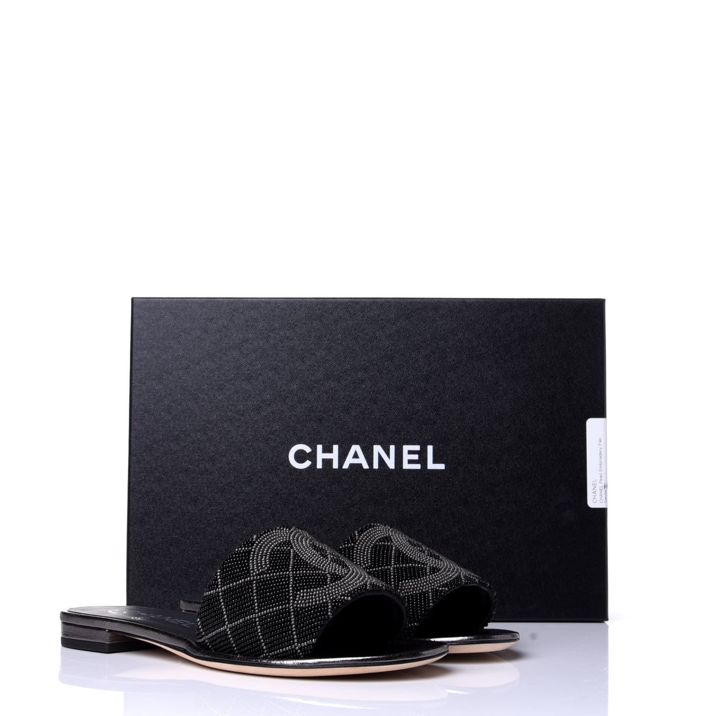 Pearl Embroidery Flat Sandals 36 Black