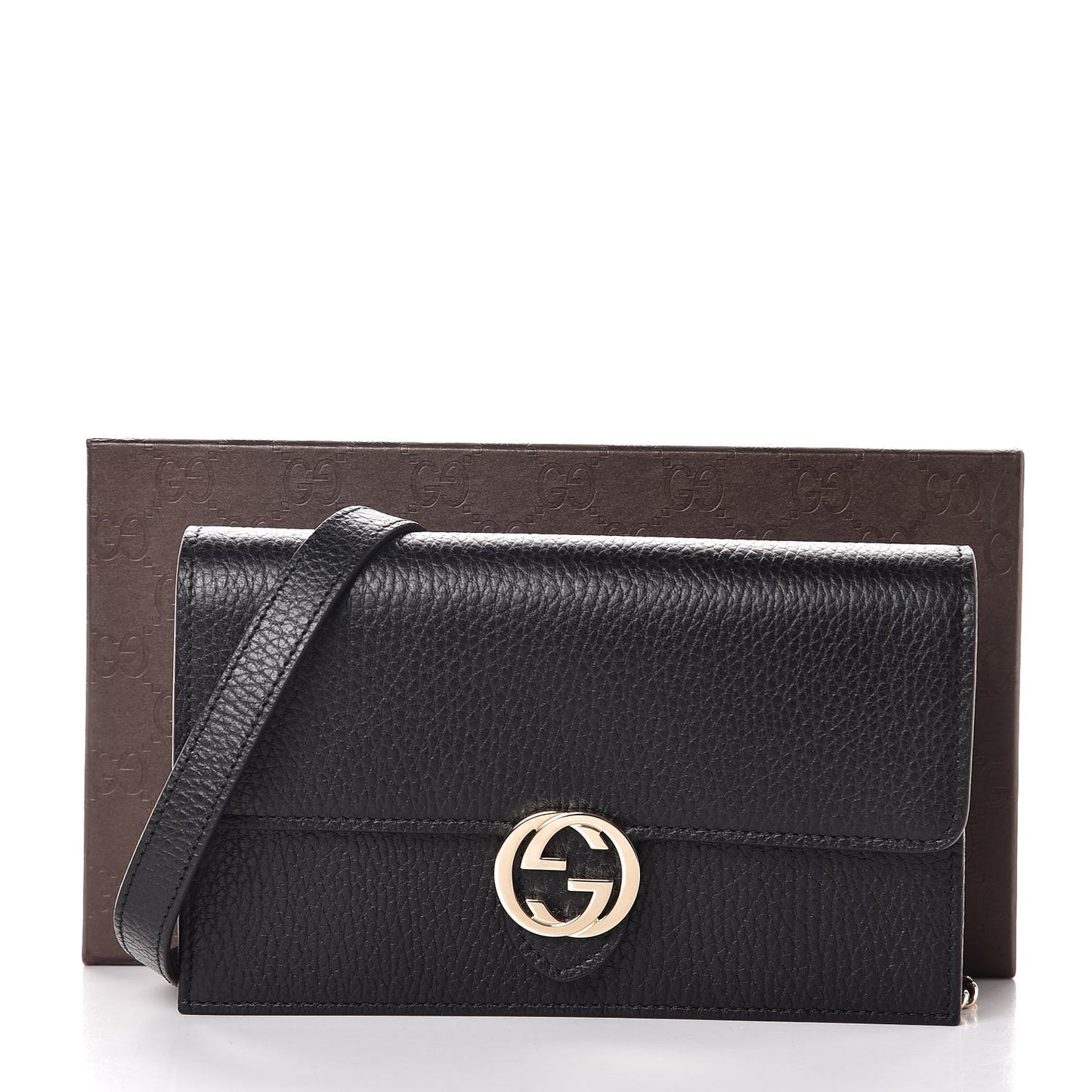 Dollar Calfskin Interlocking G Chain Wallet Black